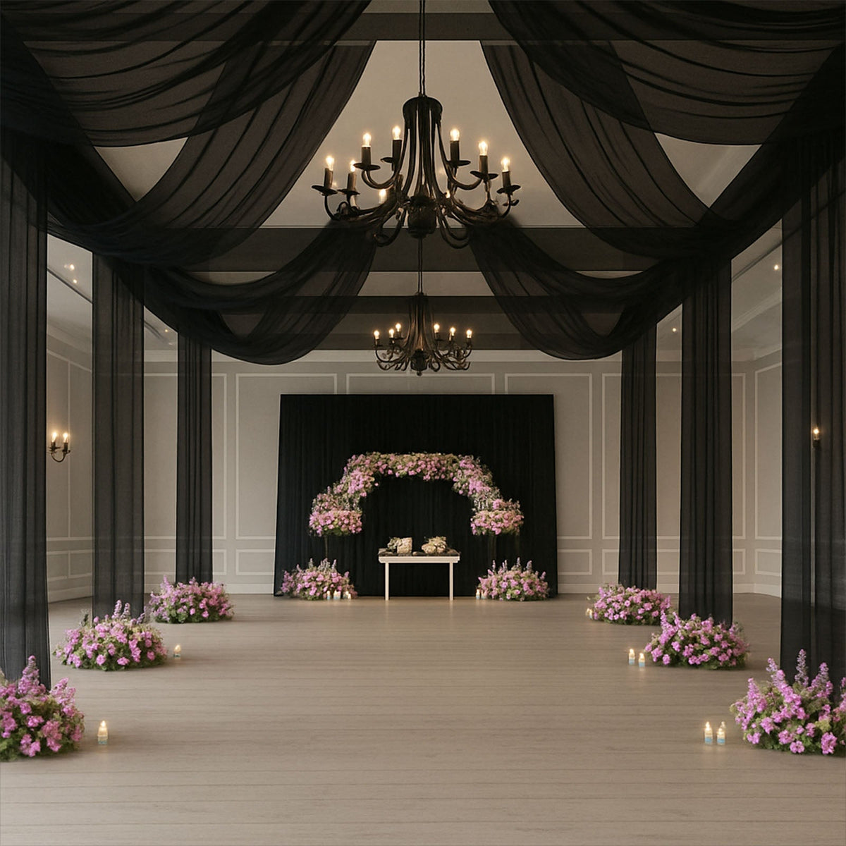 Black Sheer Backdrop Drape – 5ftx32ft Wedding Arch & Ceiling Decor Panel, Wrinkle Free with Soft Shimmer