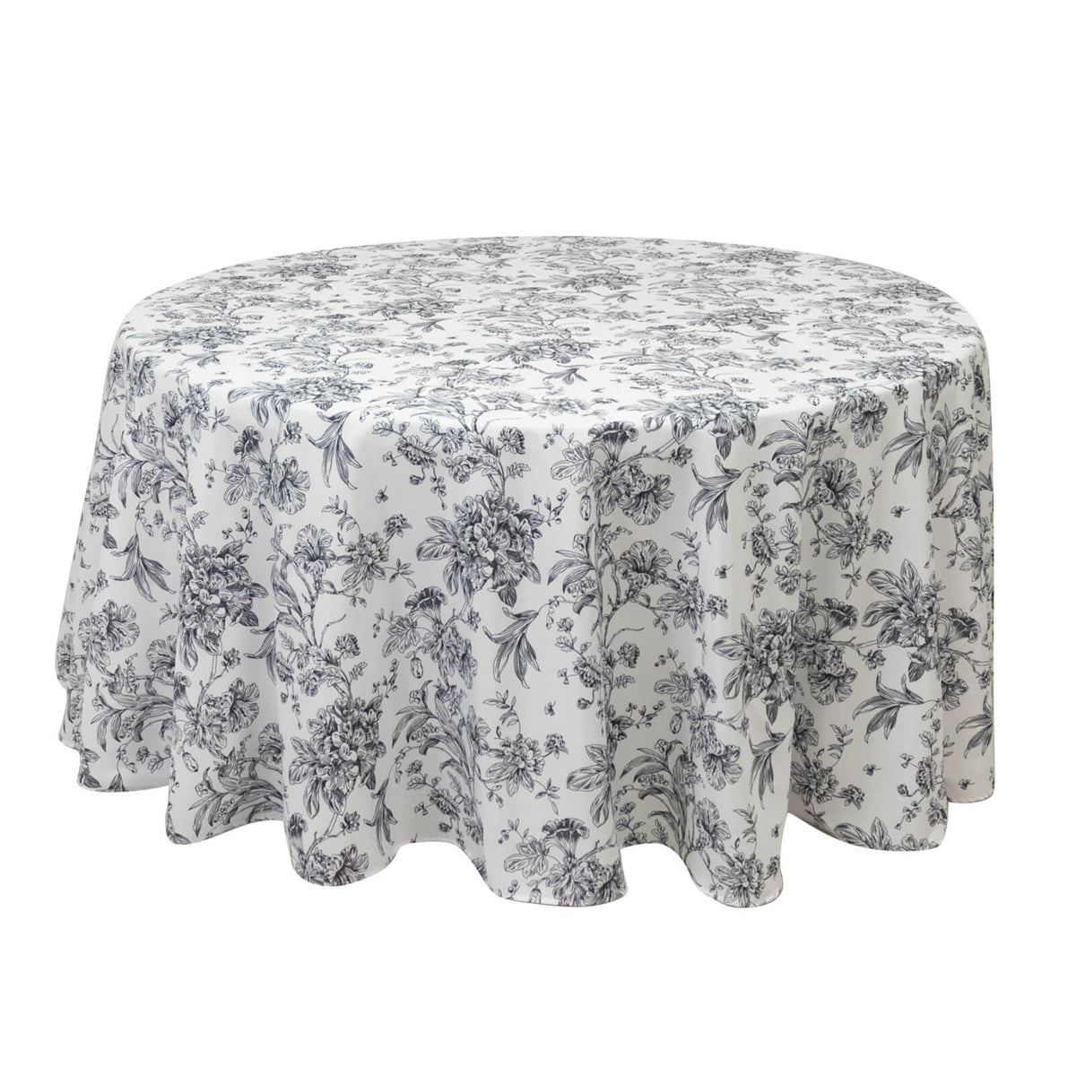 Polyester 120" Round Tablecloth White - Black French Toile Pattern for Chic Weddings