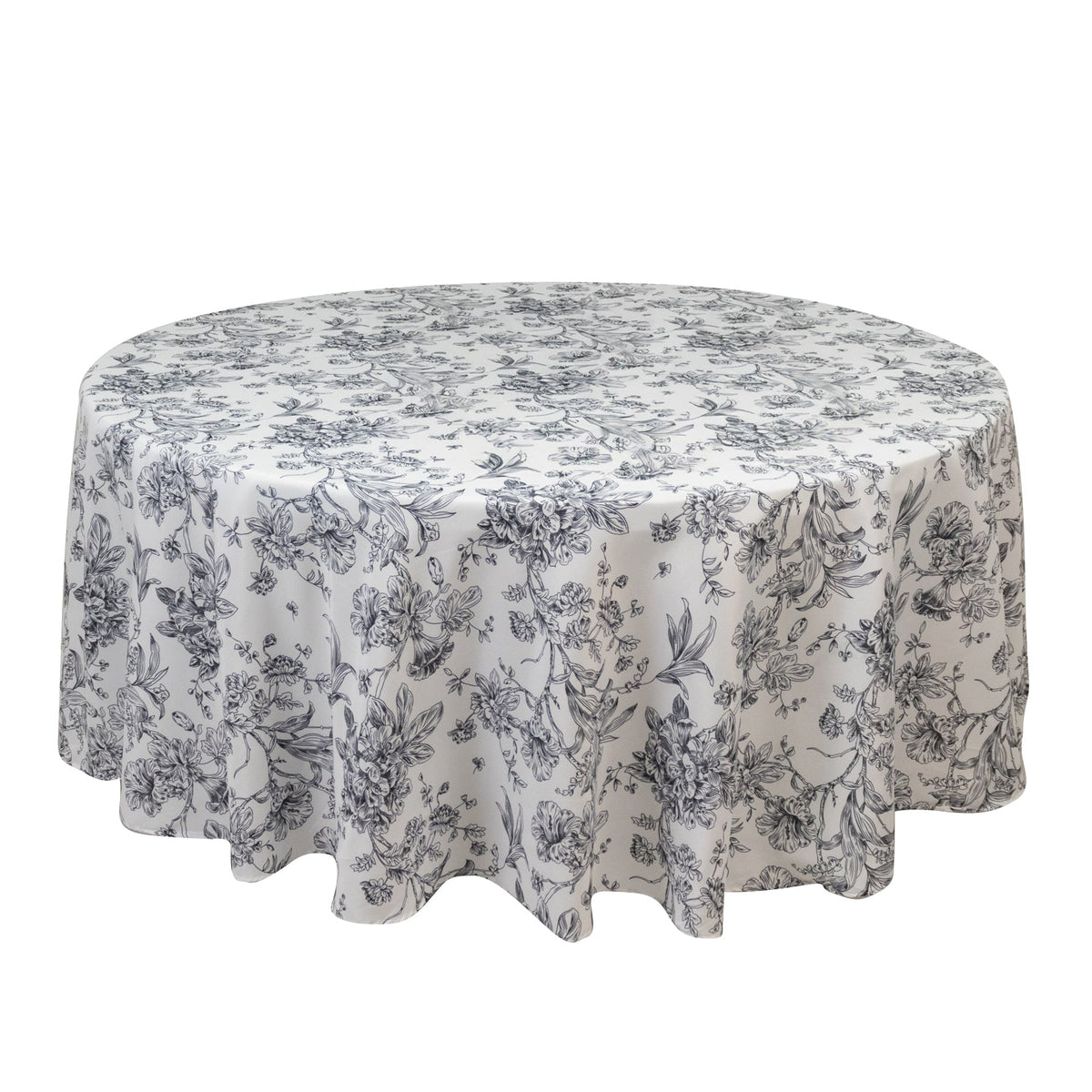 Polyester 108" Round Tablecloth White - Black French Toile Pattern for Chic Weddings