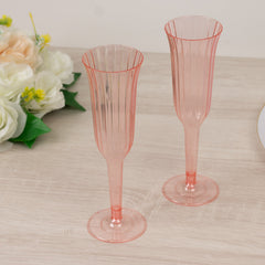 24-Pack Plastic Champagne Flutes Transparent Blush Flared Design - Lightweight Disposable Toasting Glasses 6oz