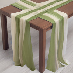 20-Pack 9ft Sheer Table Runners – Dusty Sage Green/Beige Shimmer Sheer Drapes, Wrinkle-Free