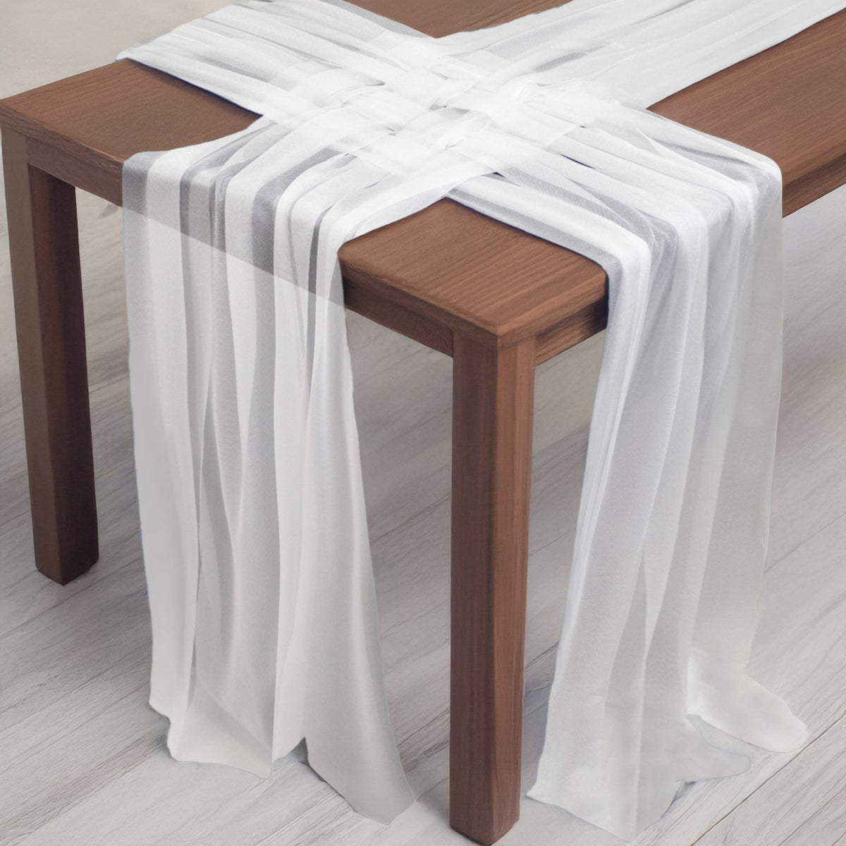 20-Pack 9ft Sheer Table Runners – White Shimmer Sheer Drapes, Wrinkle-Free