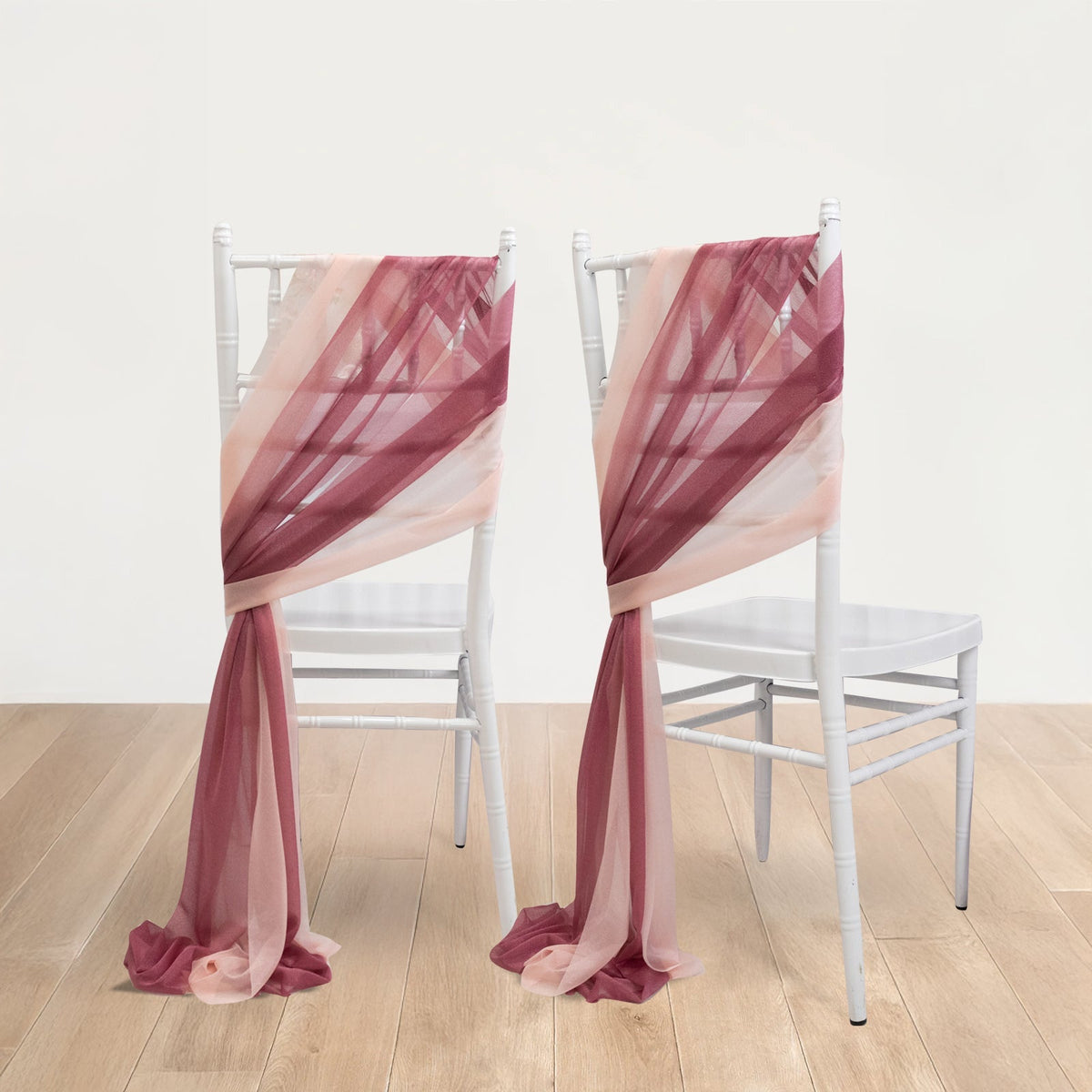 20-Pack Sheer Chair Drape Decor in Mauve and Blush – 9ft Shimmer Sash, Wrinkle-Free