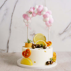 Cotton Ball Arch Cake Topper Pink/White - Charming Mini Cake Decoration Supplies for Nautical Sky & Baby-Themed Events 6"x11"