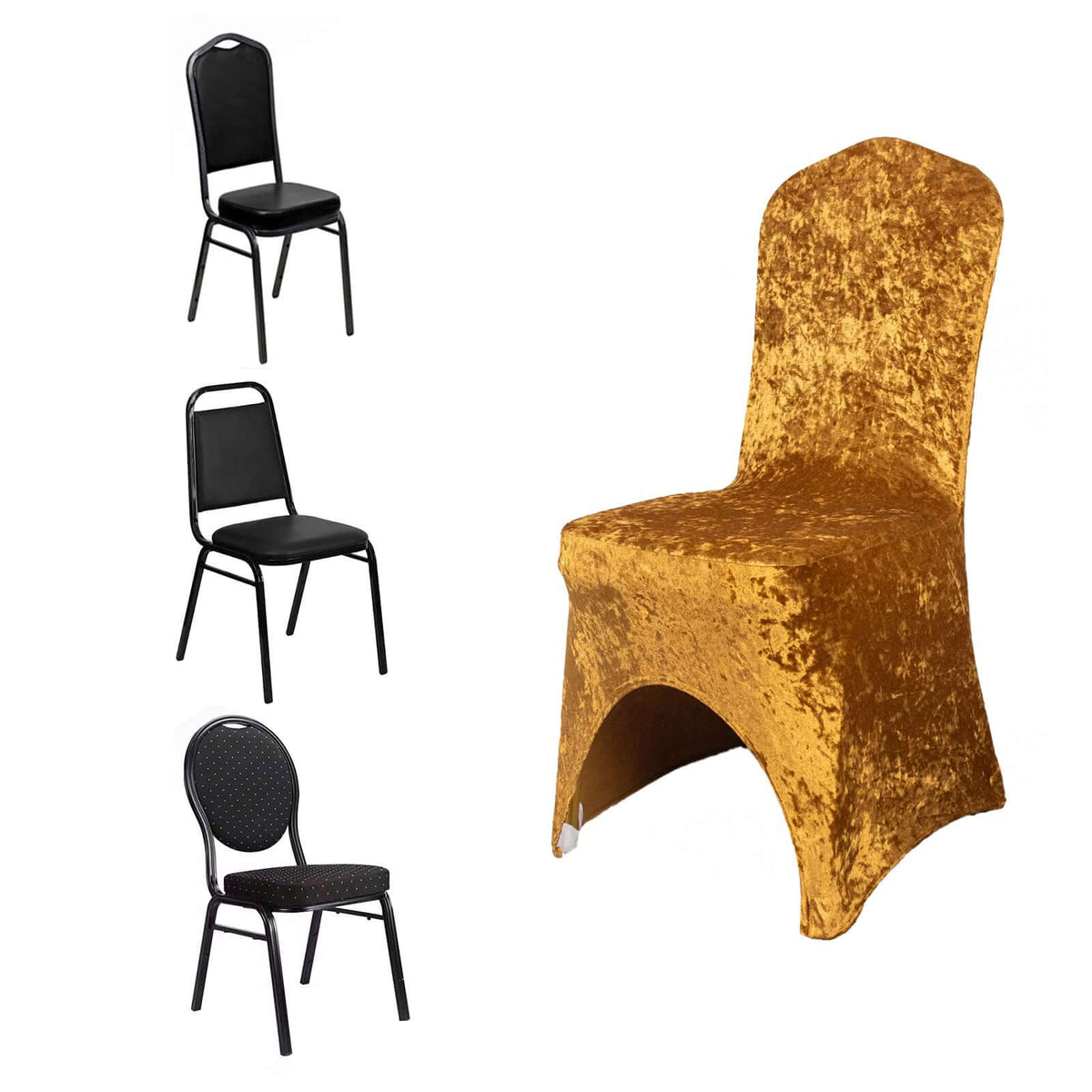 Crushed Velvet Spandex Banquet Chair Cover Fitted Slipcover Gold - Stretch 190GSM Slipcover with Foot Pockets