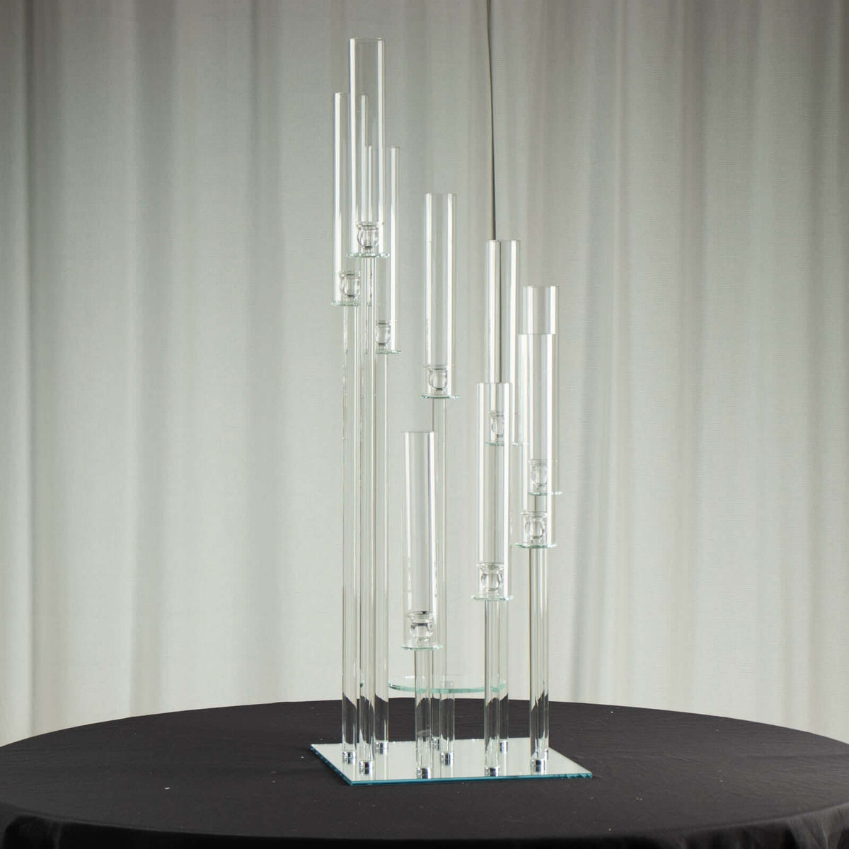 Crystal Glass Cluster Candelabra Pedestal Stand - Square Hurricane Taper Candle Holder Table Centerpiece 4ft