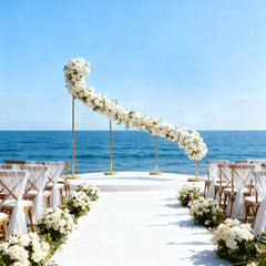 8ft x 12ft Curved Wave Wedding Arch Backdrop Stand – Gold Heavy-Duty Metal Frame for Event, Balloon & Floral Décor