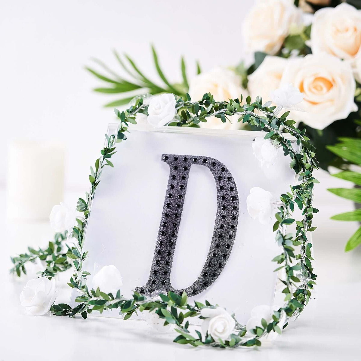 Decorative Rhinestone Alphabet "D" Letter Stickers, Glitter Adhesive Craft Letters Black DIY Sparkle Embellishments 6"