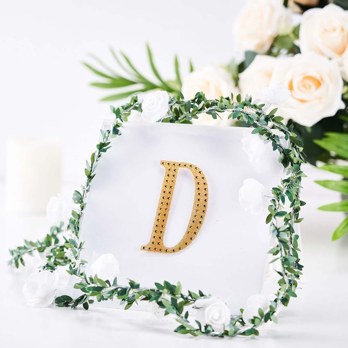 Decorative Rhinestone Alphabet "D" Letter Stickers, Glitter Adhesive Craft Letters Gold DIY Sparkle Embellishments 4"
