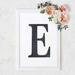 Decorative Rhinestone Alphabet "E" Letter Stickers, Glitter Adhesive Craft Letters Black DIY Sparkle Embellishments 8"