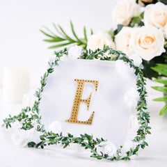 Decorative Rhinestone Alphabet "E" Letter Stickers, Glitter Adhesive Craft Letters Gold DIY Sparkle Embellishments 4"
