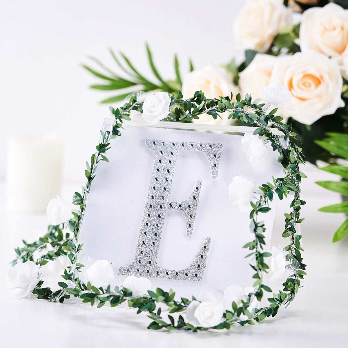 Decorative Rhinestone Alphabet "E" Letter Stickers, Glitter Adhesive Craft Letters Silver DIY Sparkle Embellishments 6"