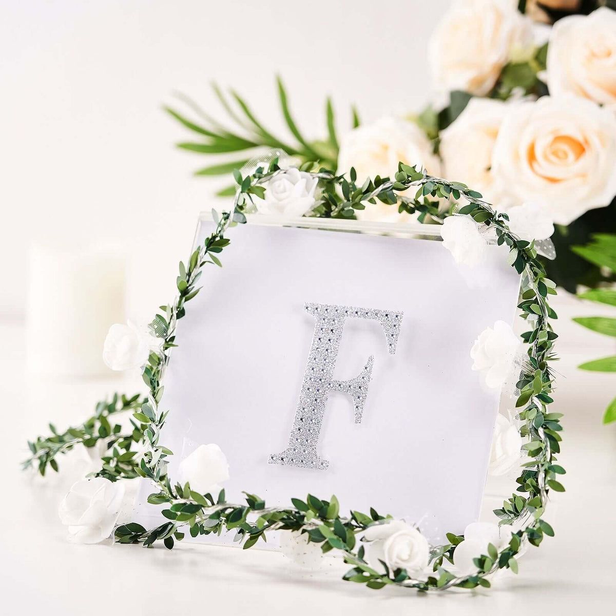 Decorative Rhinestone Alphabet "F" Letter Stickers, Glitter Adhesive Craft Letters Silver DIY Sparkle Embellishments 4"