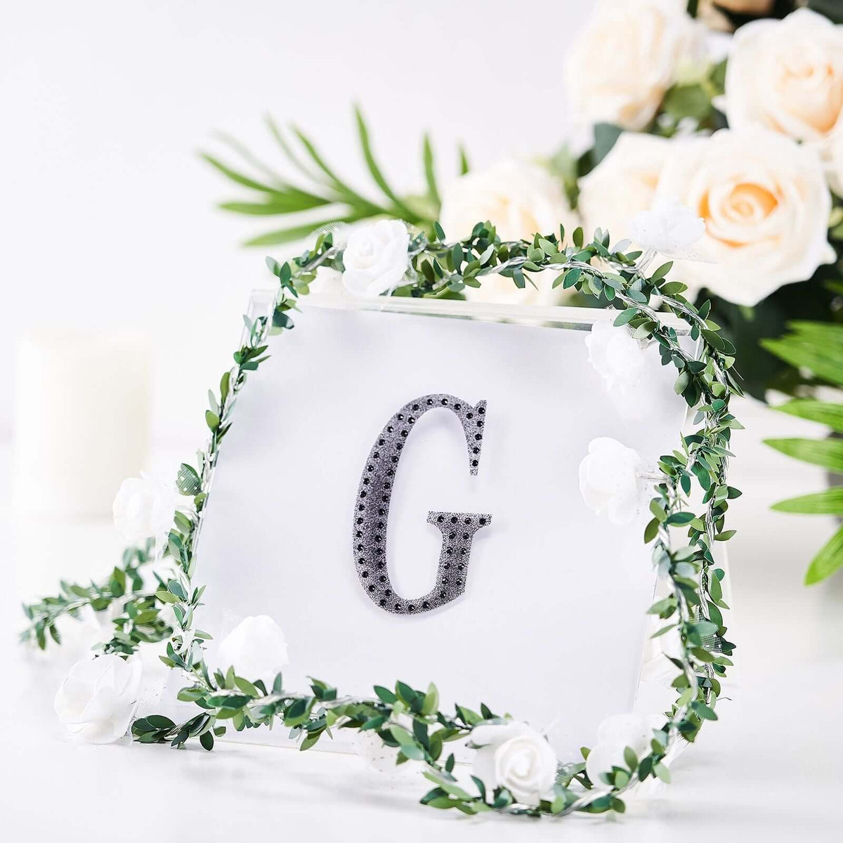 Decorative Rhinestone Alphabet "G" Letter Stickers, Glitter Adhesive Craft Letters Black DIY Sparkle Embellishments 4"