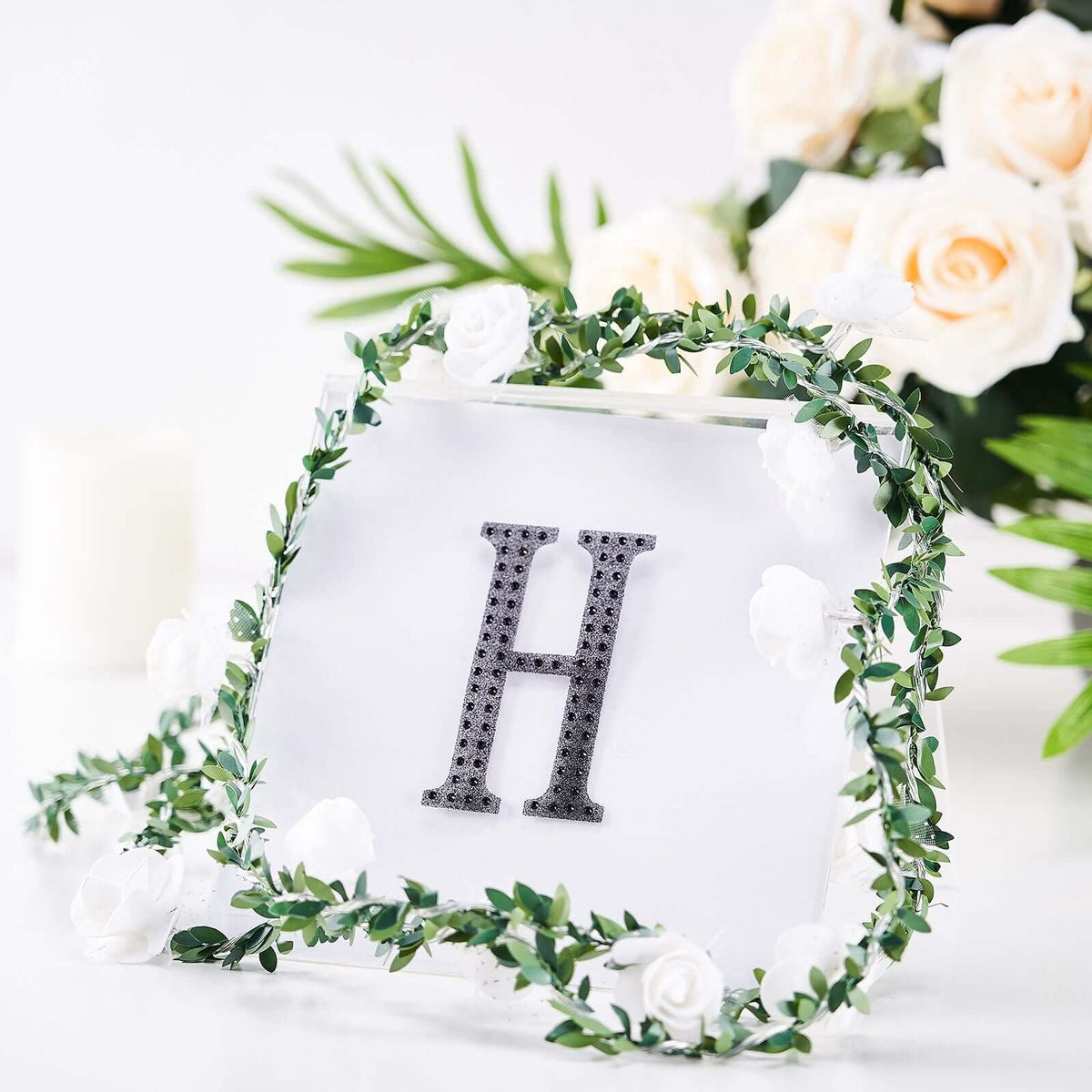 Decorative Rhinestone Alphabet "H" Letter Stickers, Glitter Adhesive Craft Letters Black DIY Sparkle Embellishments 4"