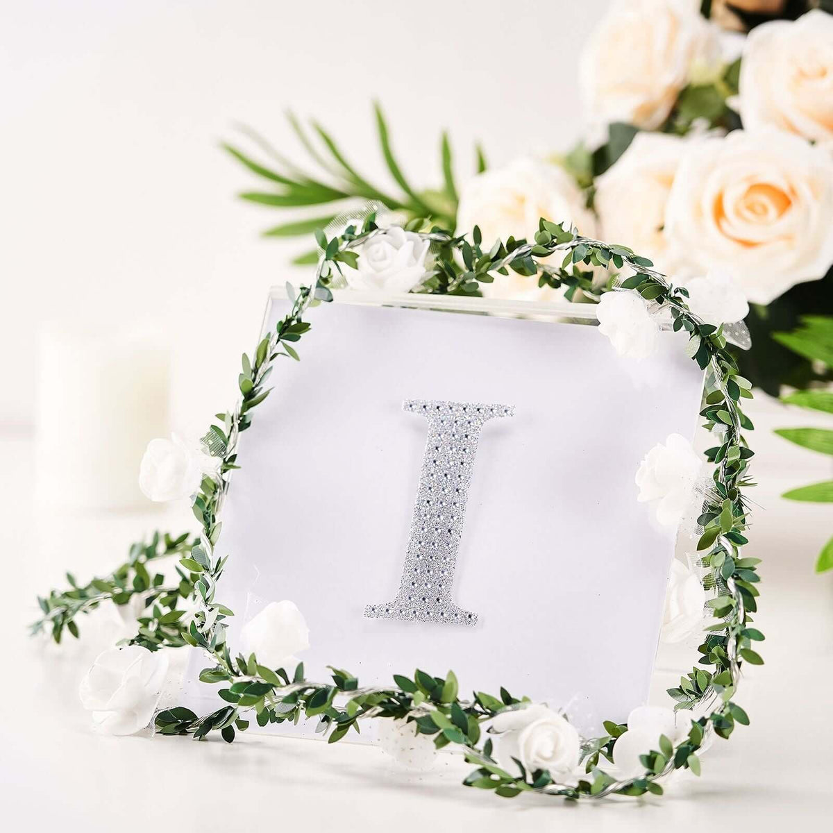 Decorative Rhinestone Alphabet "I" Letter Stickers, Glitter Adhesive Craft Letters Silver DIY Sparkle Embellishments 4"