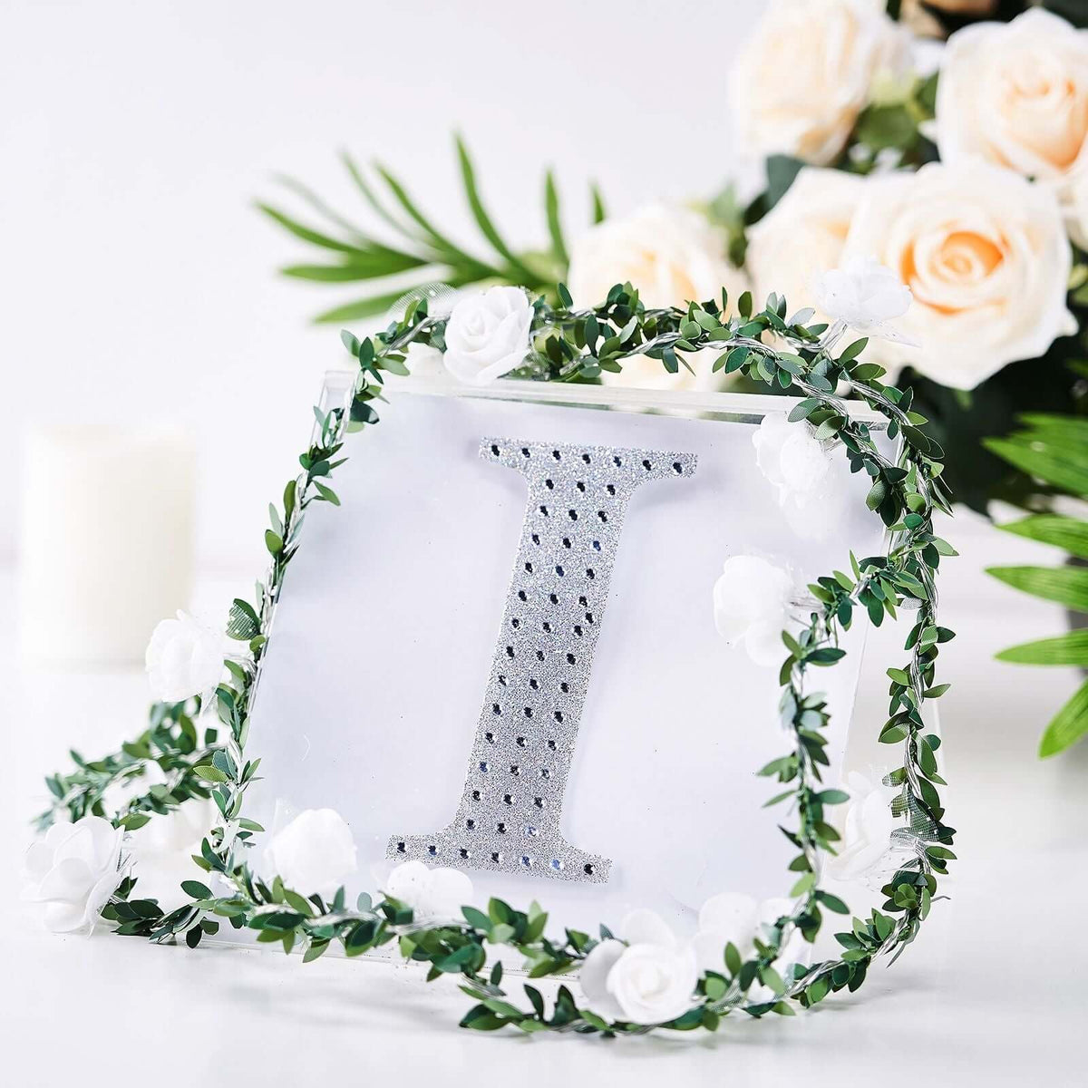 Decorative Rhinestone Alphabet "I" Letter Stickers, Glitter Adhesive Craft Letters Silver DIY Sparkle Embellishments 6"