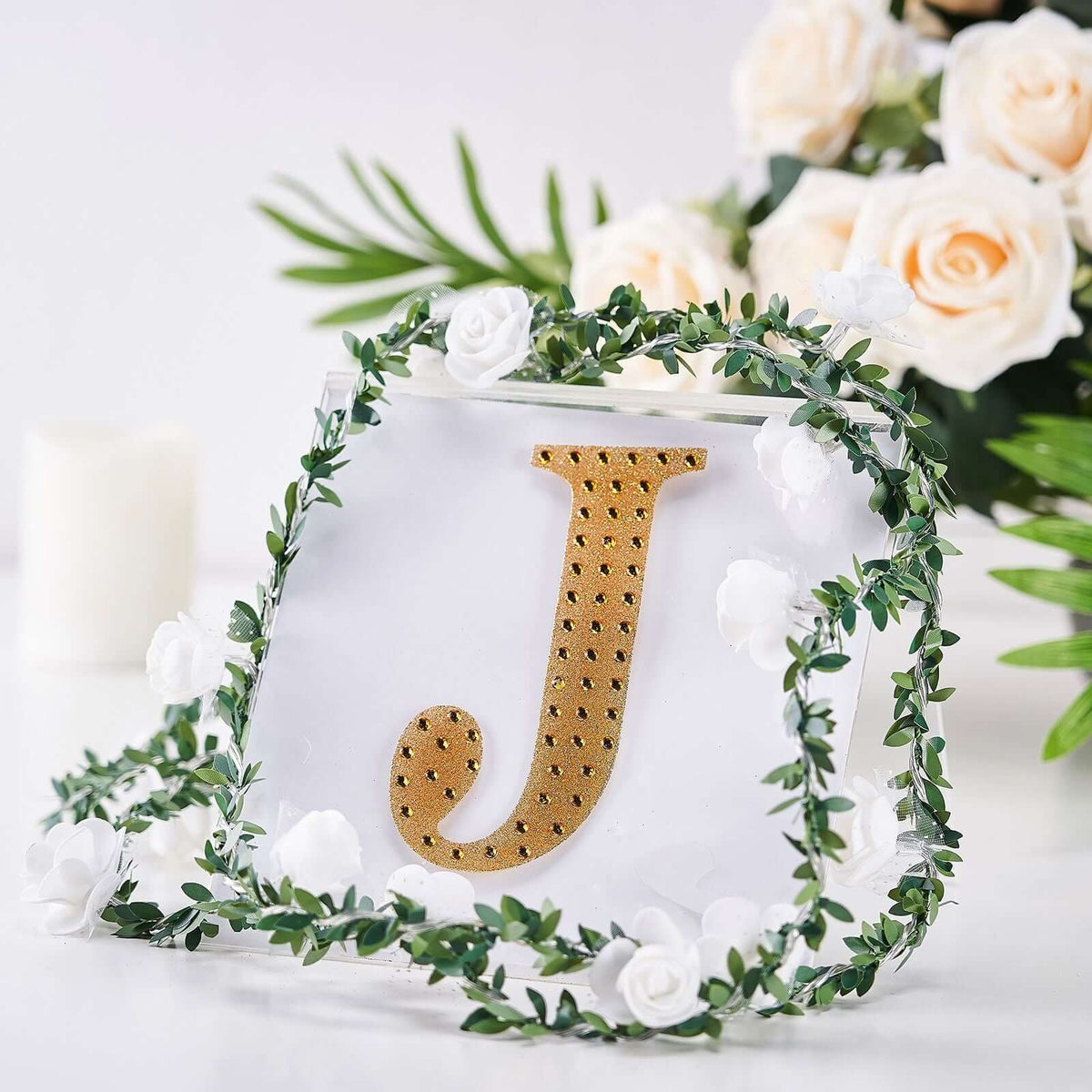 Decorative Rhinestone Alphabet "J" Letter Stickers, Glitter Adhesive Craft Letters Gold DIY Sparkle Embellishments 6"