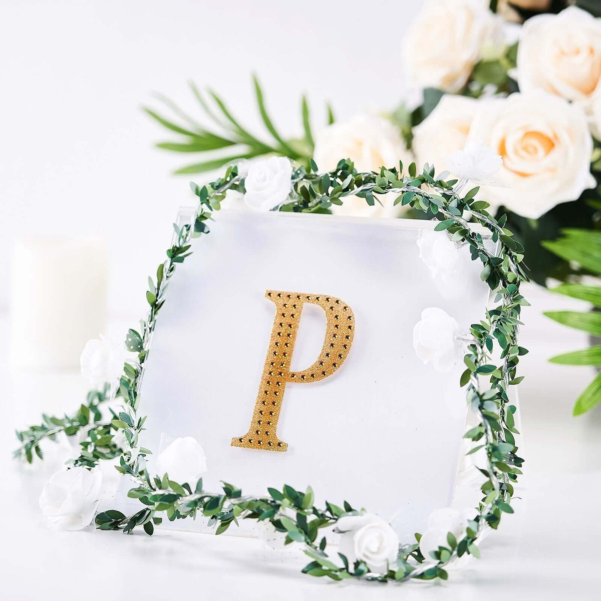 Decorative Rhinestone Alphabet "P" Letter Stickers, Glitter Adhesive Craft Letters Gold DIY Sparkle Embellishments 4"