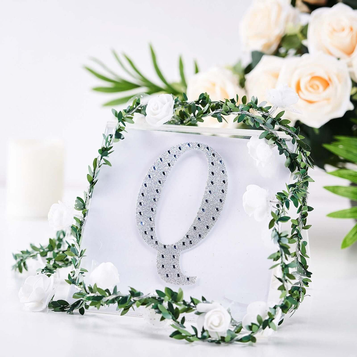 Decorative Rhinestone Alphabet "Q" Letter Stickers, Glitter Adhesive Craft Letters Silver DIY Sparkle Embellishments 6"