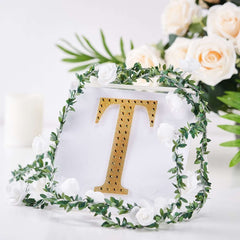 Decorative Rhinestone Alphabet "T" Letter Stickers, Glitter Adhesive Craft Letters Gold DIY Sparkle Embellishments 6"