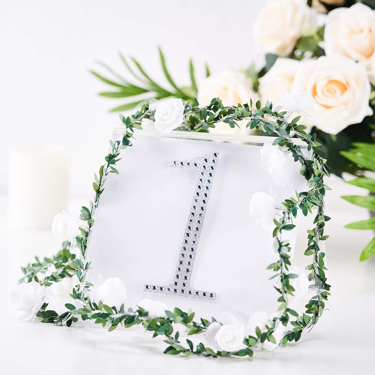 Decorative Rhinestone Number "1" Stickers, Glitter Adhesive Craft Numbers Silver DIY Sparkle Embellishments 6"