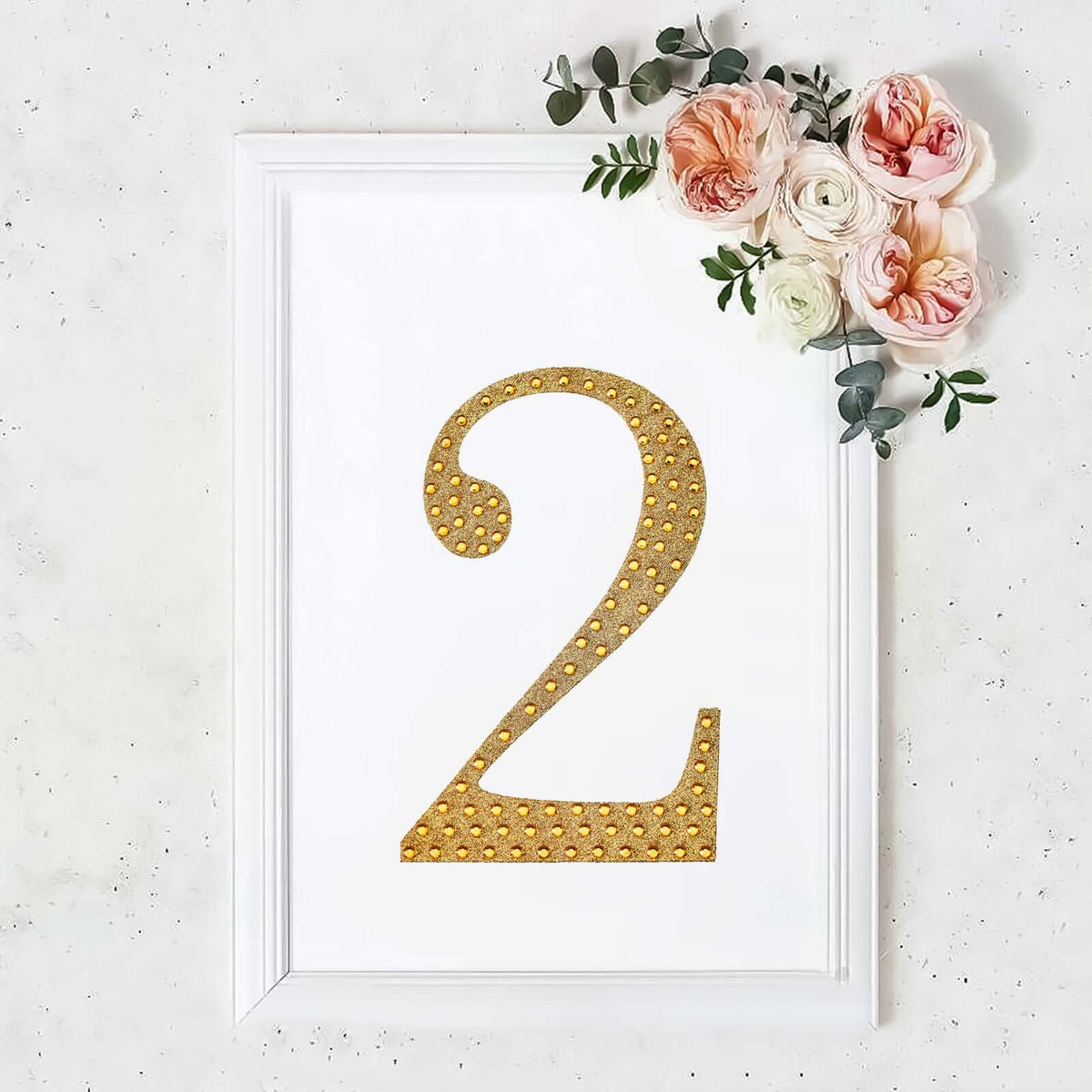 Decorative Rhinestone Number "2" Stickers, Glitter Adhesive Craft Numbers Gold DIY Sparkle Embellishments 8"