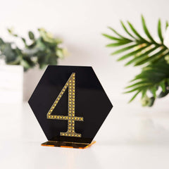 Decorative Rhinestone Number "4" Stickers, Glitter Adhesive Craft Numbers Gold DIY Sparkle Embellishments 4"