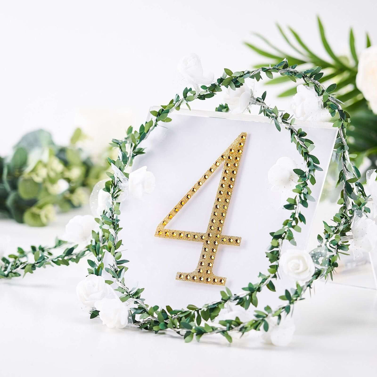Decorative Rhinestone Number "4" Stickers, Glitter Adhesive Craft Numbers Gold DIY Sparkle Embellishments 6"
