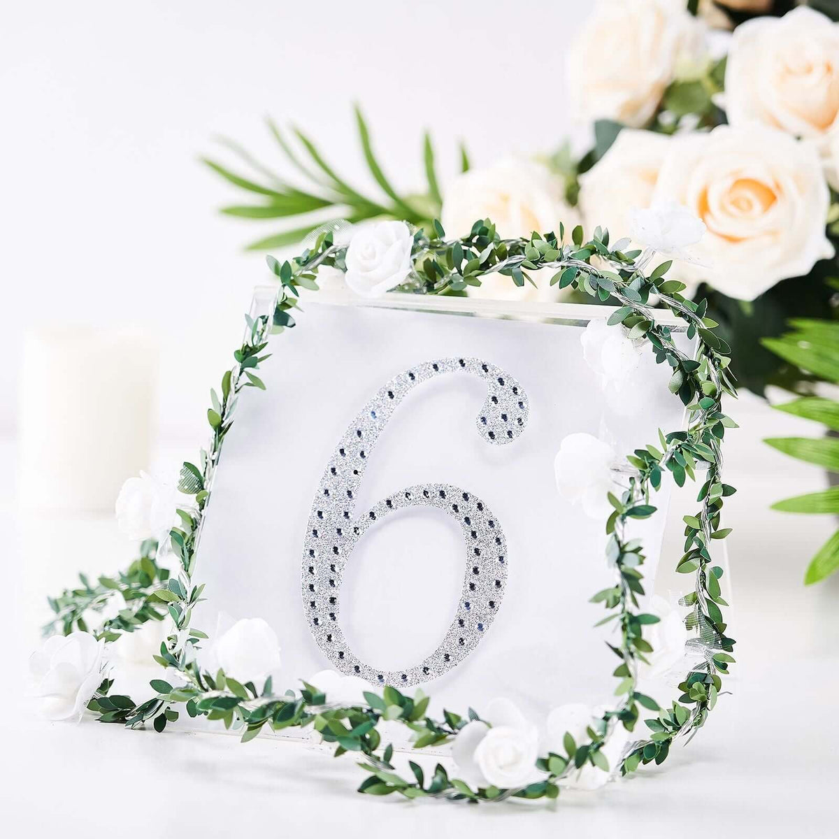 Decorative Rhinestone Number "6" Stickers, Glitter Adhesive Craft Numbers Silver DIY Sparkle Embellishments 6"