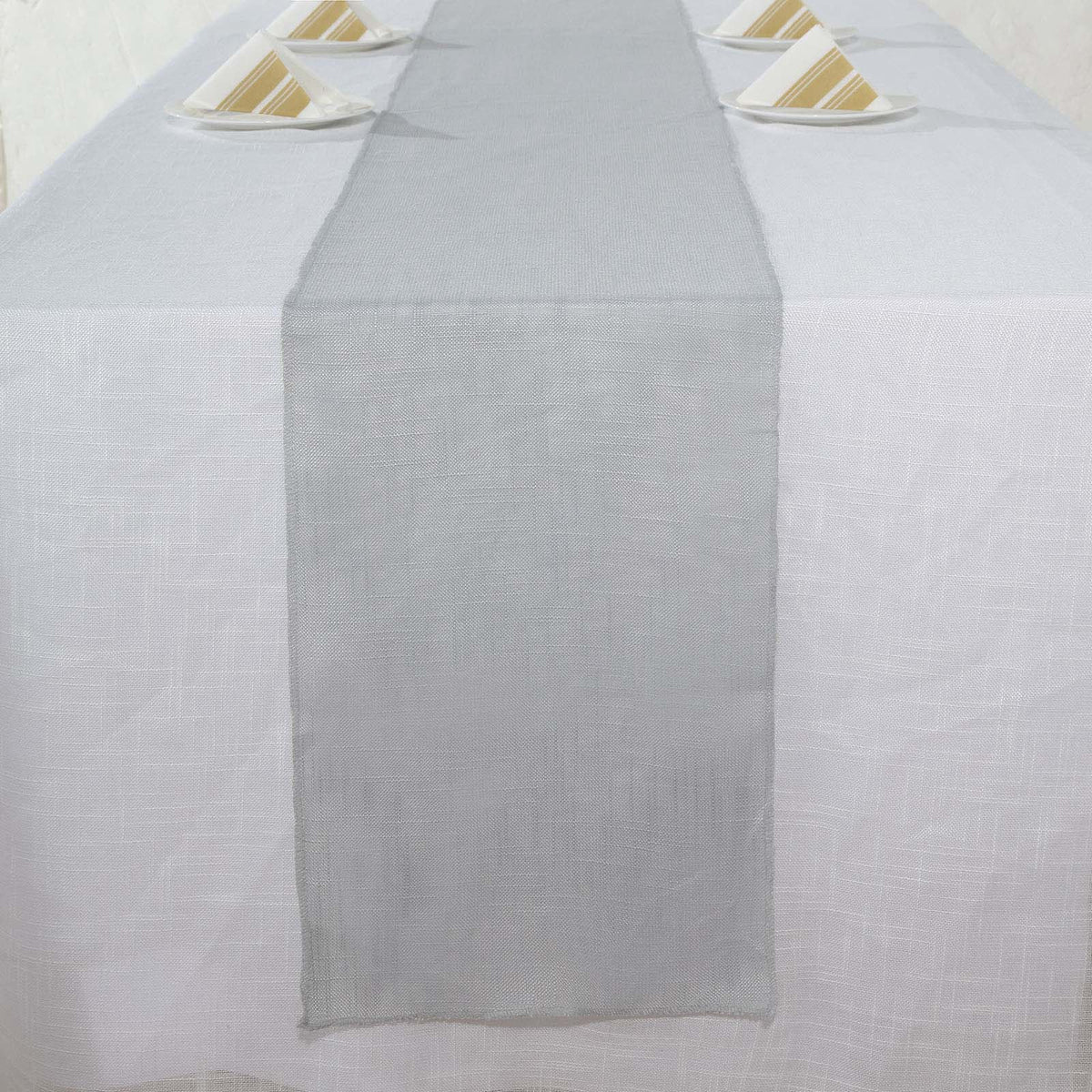 Faux Linen 12"x108" Table Runner Silver - Slubby Textured & Wrinkle Resistant Table Decor