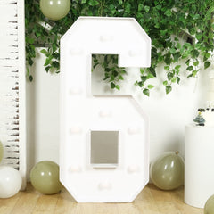 Giant LED Marquee Light Up Number "6", White 4ft Pre-Cut Foam Board with 10 Warm White Battery Operated LEDs, Glue Gun and Sticks