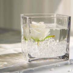 Glass Flower Vase Square Design Heavy Duty Clear - Premium Table Centerpiece for Events 4"