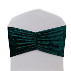 5 Pack Crushed Velvet Chair Bands Hunter Emerald Green Wide Ruffle Style - Textured Chair Sashes for Stunning Event Decor - 8"x15"