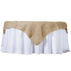 Jute Burlap 60"x60" Square Overlay Tablecloth Natural - Rustic Design for Authentic Charm