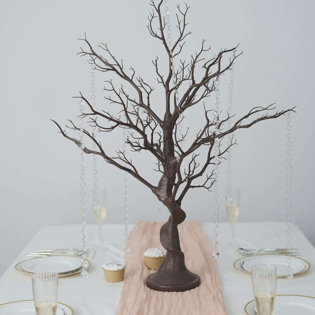 Manzanita Tree Centerpiece Natural with 8 Acrylic Bead Chains - Easy Assembly Decorative Artificial Tree for Modern Weddings Parties & Event Displays 34"