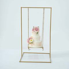 Metal Cake Swing Stand with Jute Rope Gold - Chic Hanging Dessert Display Centerpiece for Upscale Event Table Decor 3ft Tall