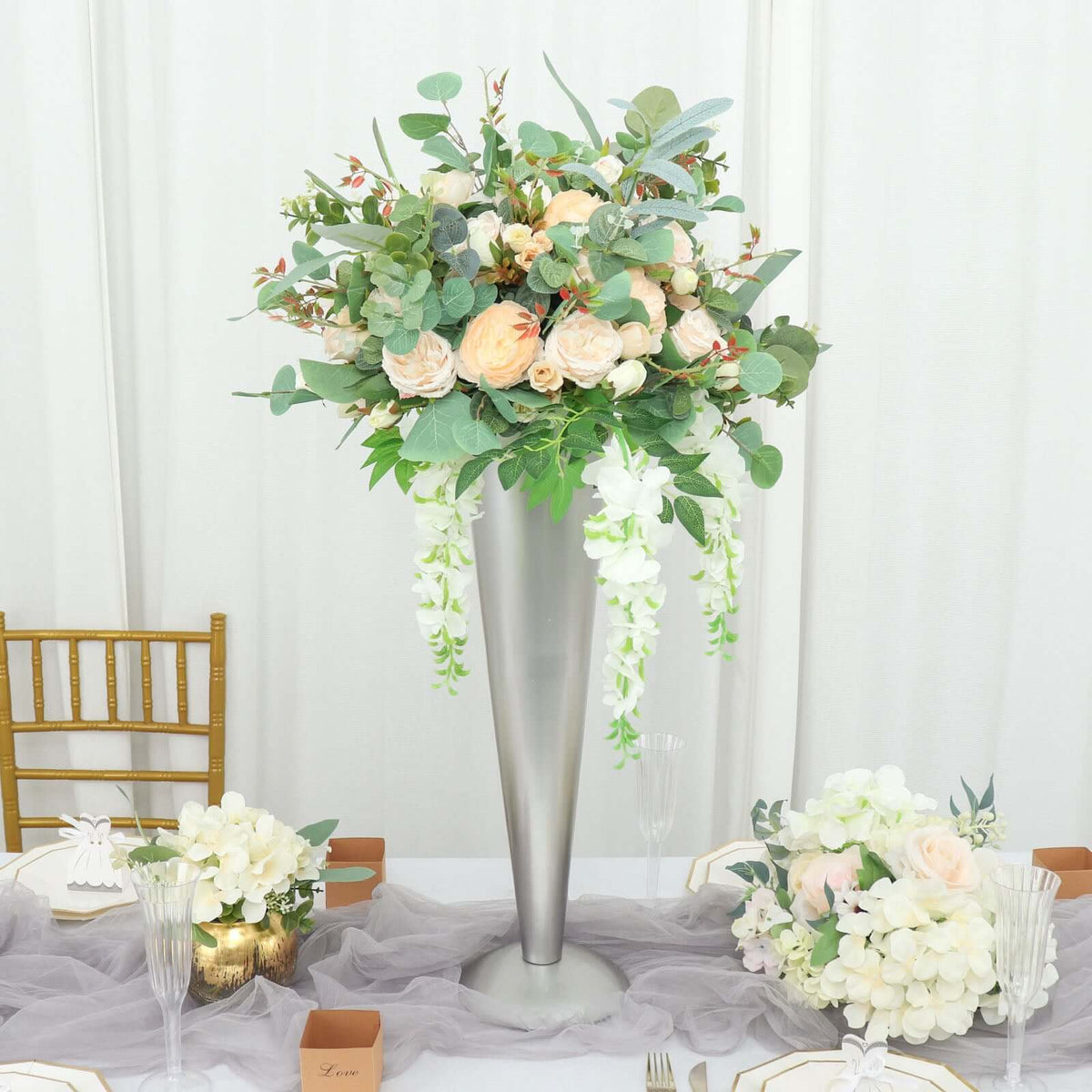 Metal Trumpet Vase Brushed Silver - Durable Design for Stylish Wedding Decor 28"