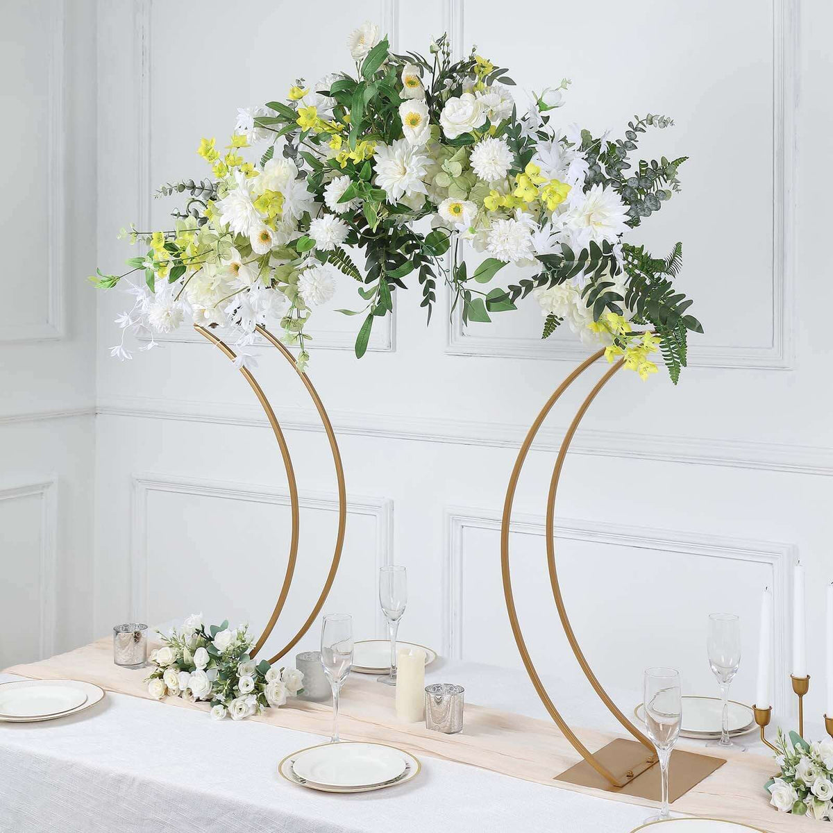 Metal Wedding Centerpiece Curvy Design Gold - Floral Arch Frame Table Stand 38"