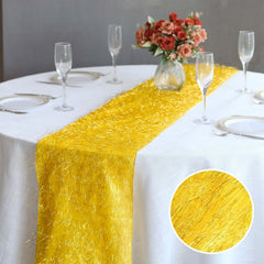 Metallic Tinsel Polyester 12"x108" Table Runner Gold - Shimmery Fringe Shag Event Table Decor
