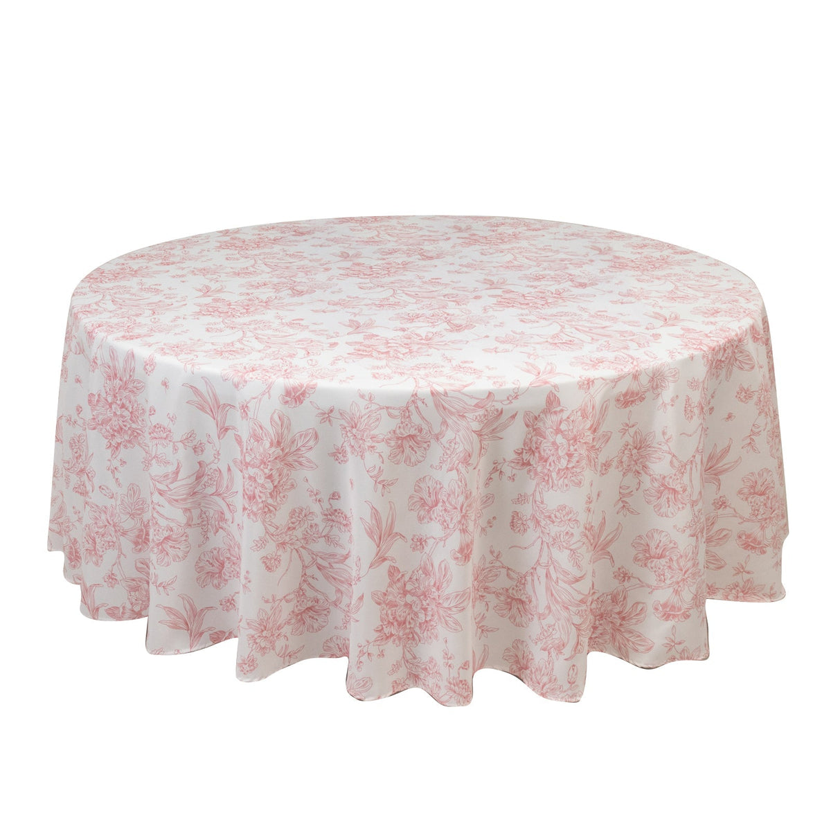 Polyester 108" Round Tablecloth White - Pink French Toile Pattern for Chic Weddings