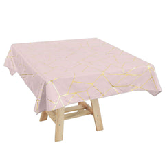 Polyester 54"x54" Square Tablecloth Blush with Gold Foil Geometric Pattern - Wrinkle-Resistant & Durable Table Cover