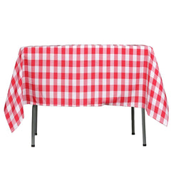 Polyester 54"x54" Square Tablecloth White/Red - Checkered Buffalo Plaid Design for Casual Table Settings