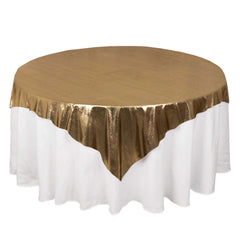 Polyester 72"x72" Table Overlay Square Tablecloth Antique Gold - Sequin Dots Wrinkle-Free Table Cover
