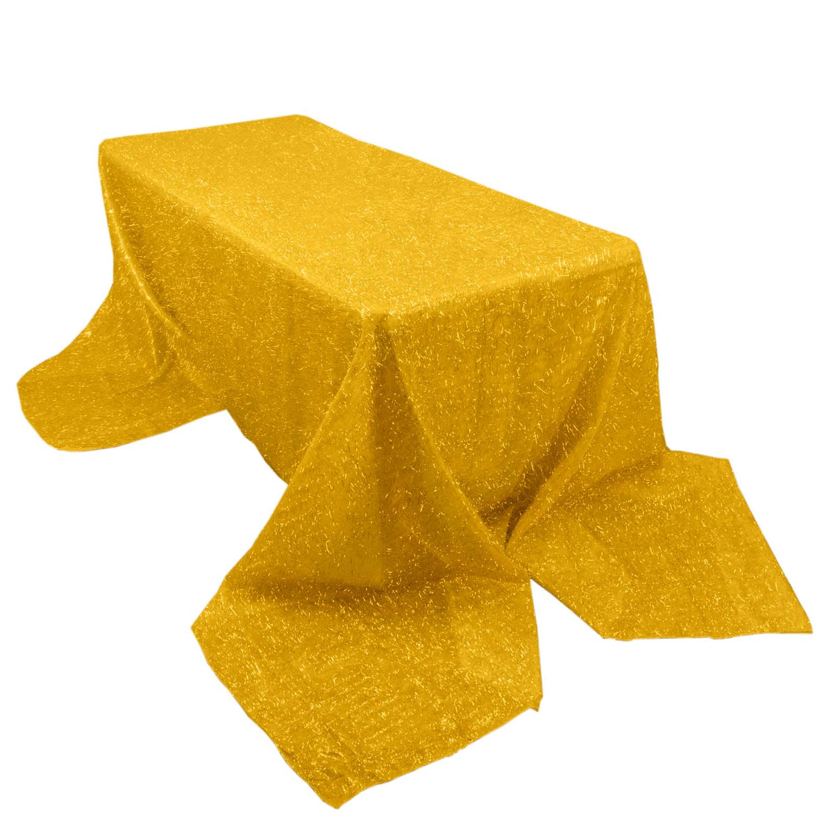 Polyester 90"x156" Rectangle Tablecloth Gold Metallic Fringe Shag Tinsel Design Table Cover for Events Decor