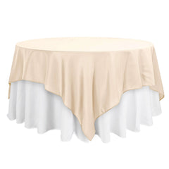 Polyester 90"x90" Table Overlay Square Tablecloth Beige - Wrinkle-Resistant & Durable Table Cover