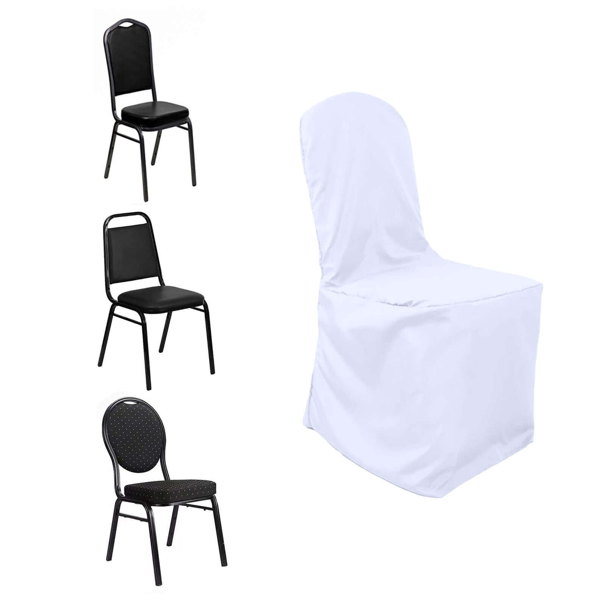 Polyester Slip On Banquet Chair Covers White - Stain-Resistant Reusable Durable Fabric