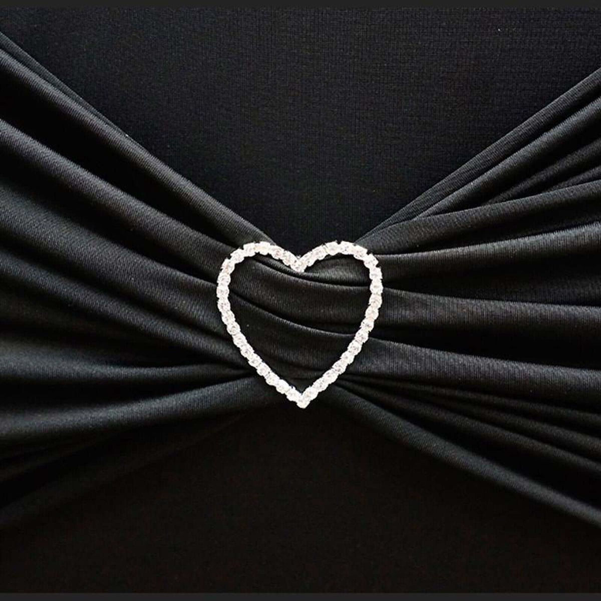 Rhinestone Chair Sash Band Buckle Silver 2" Heart Metal - Glittering Diamond Accent
