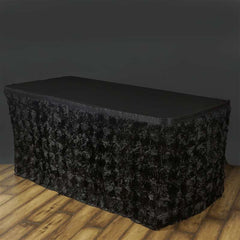 Rosette Satin 17ft Table Skirt Black 3D Floral Design - Sophisticated Event & Wedding Table Cover
