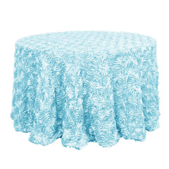 Satin 120" Round Tablecloth Light Blue - Grandiose 3D Rosette with Seamless Finish Table Cover